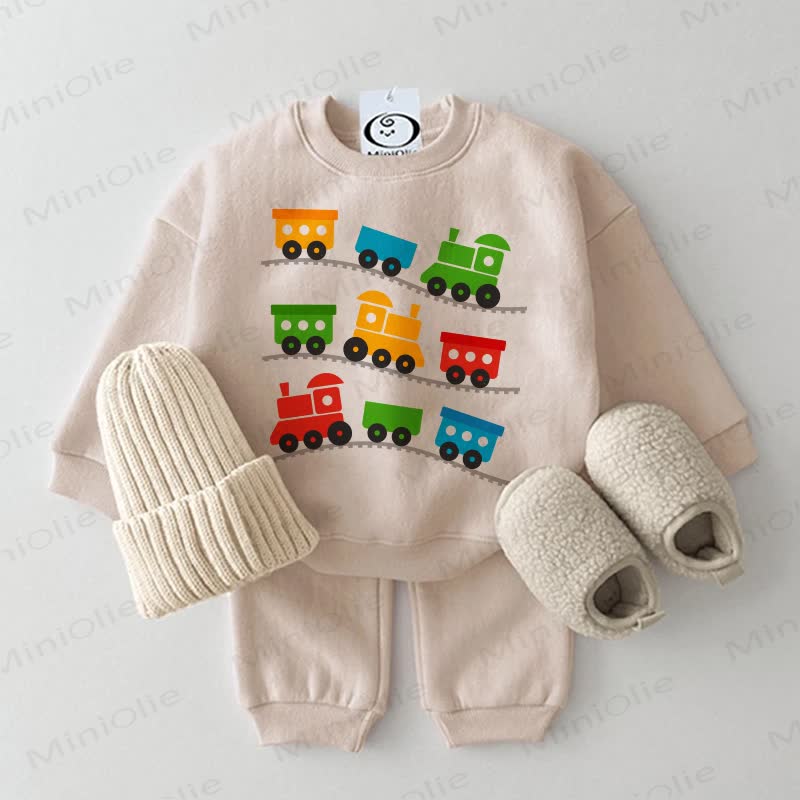 Baby Train Print Sweatshirt 2-piece Set - Beige - 2-3T - image 1