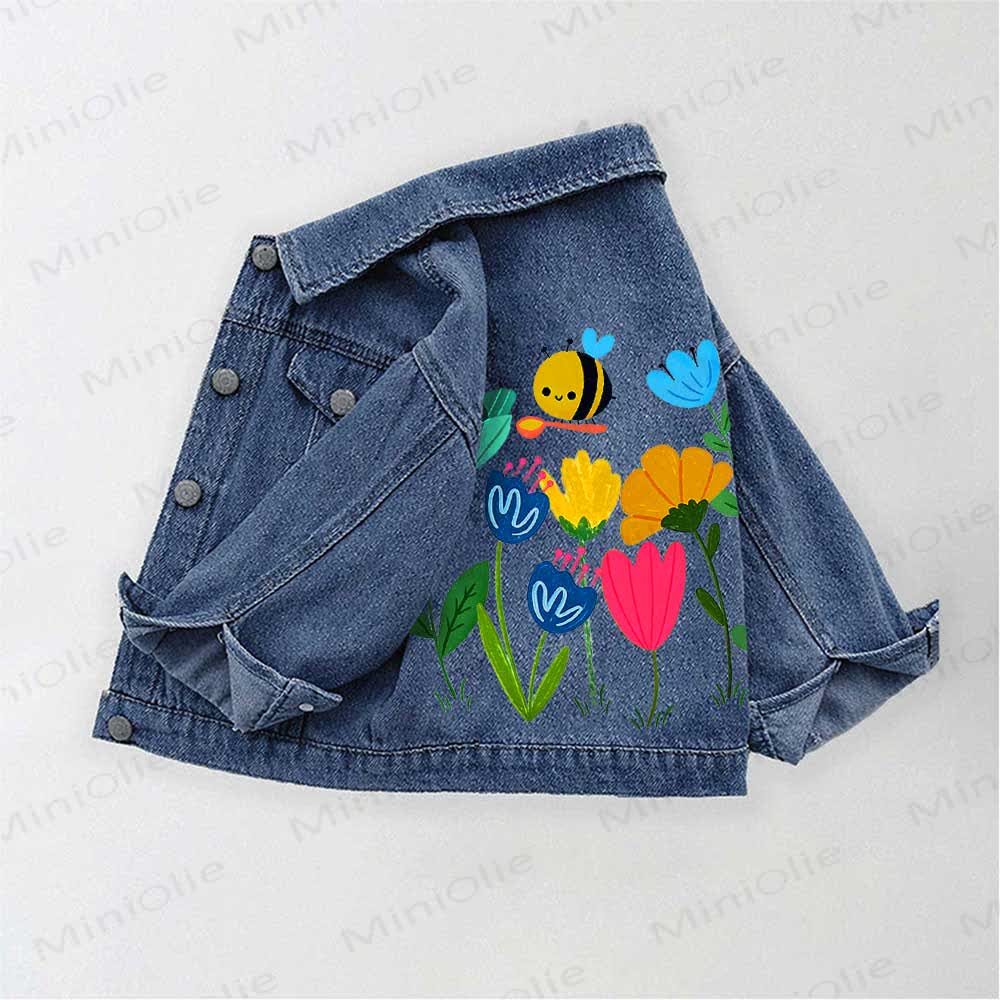 Toddler Kid Bee Flower Denim Jacket - Blue - 10-11T - image 1