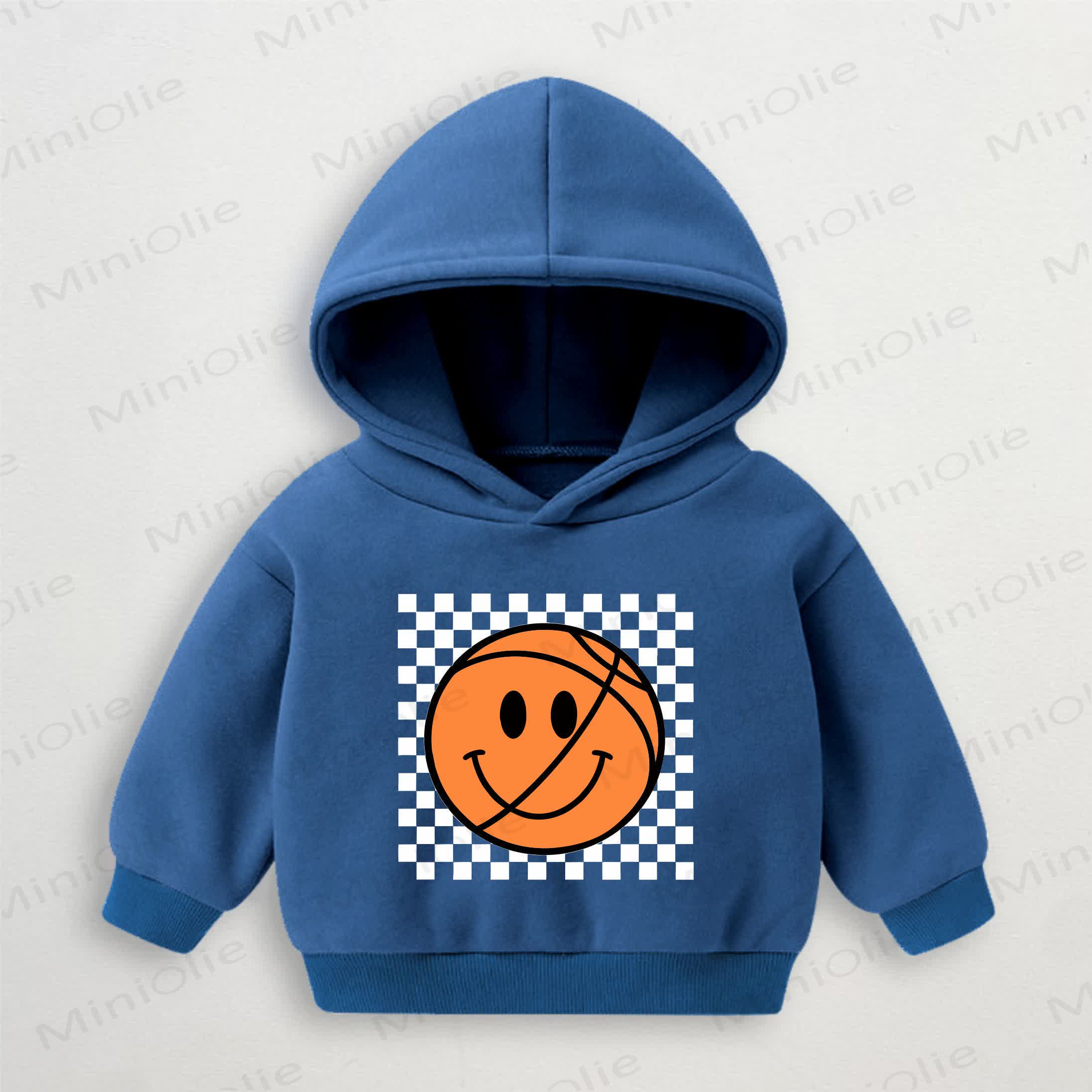 Baby Toddler Basketball Smiley Blue Hoodie - Blue - 3-5T - image 1