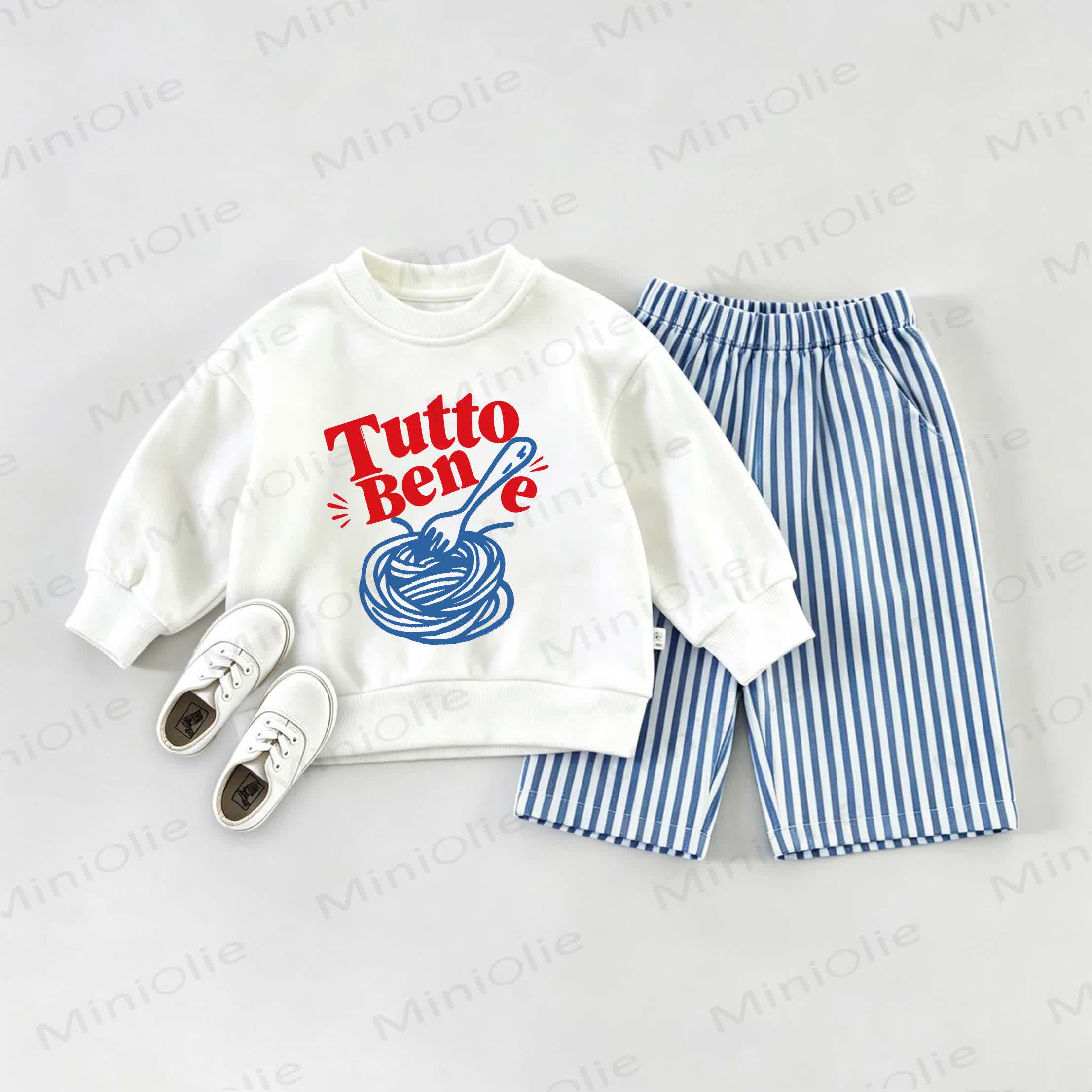 TUTTO BENE Baby Sweatshirt and Striped Pants Set - White&Blue - 2-3T - image 1