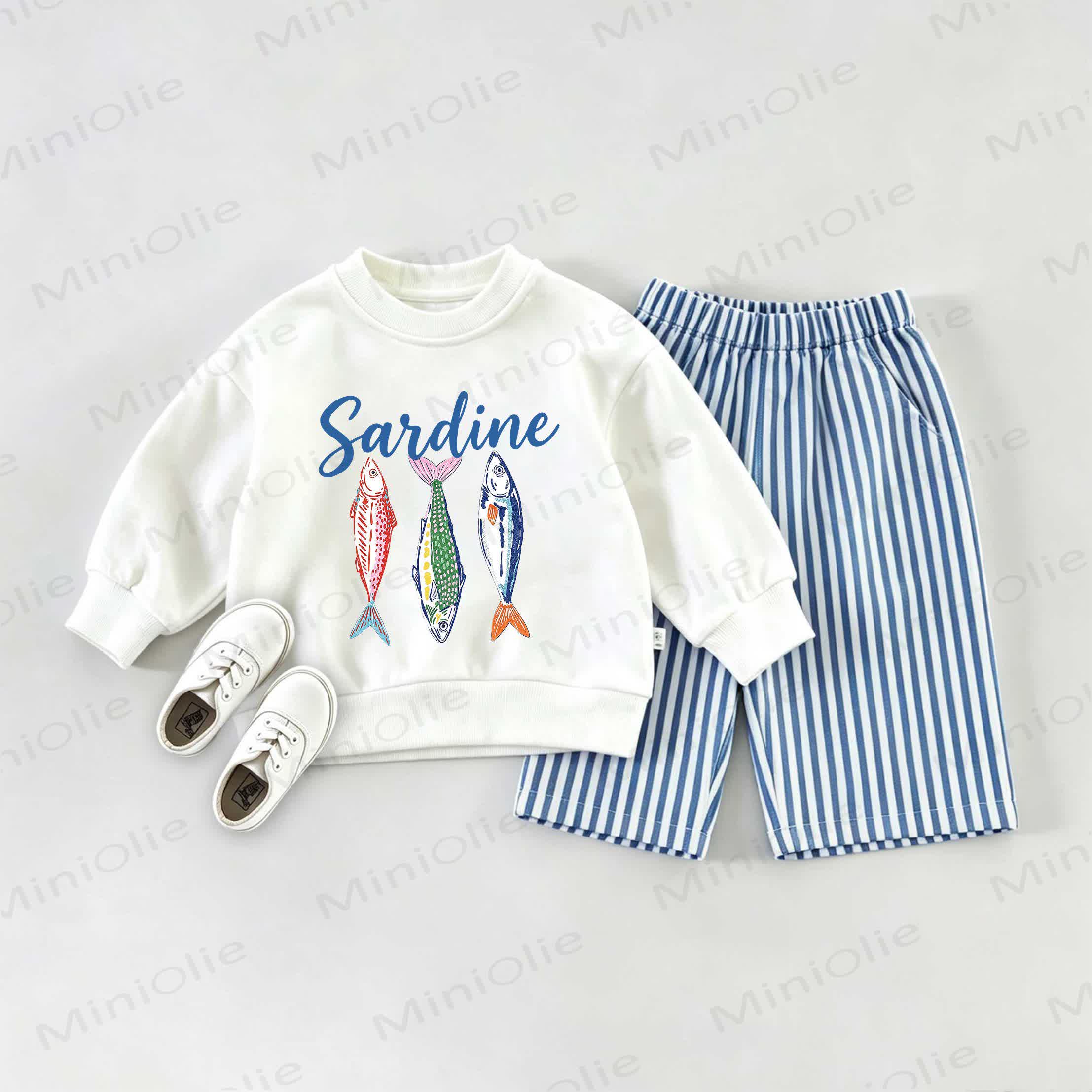 SARDINES Baby Sweatshirt and Striped Pants Set - White&Blue - 2-3T - image 1