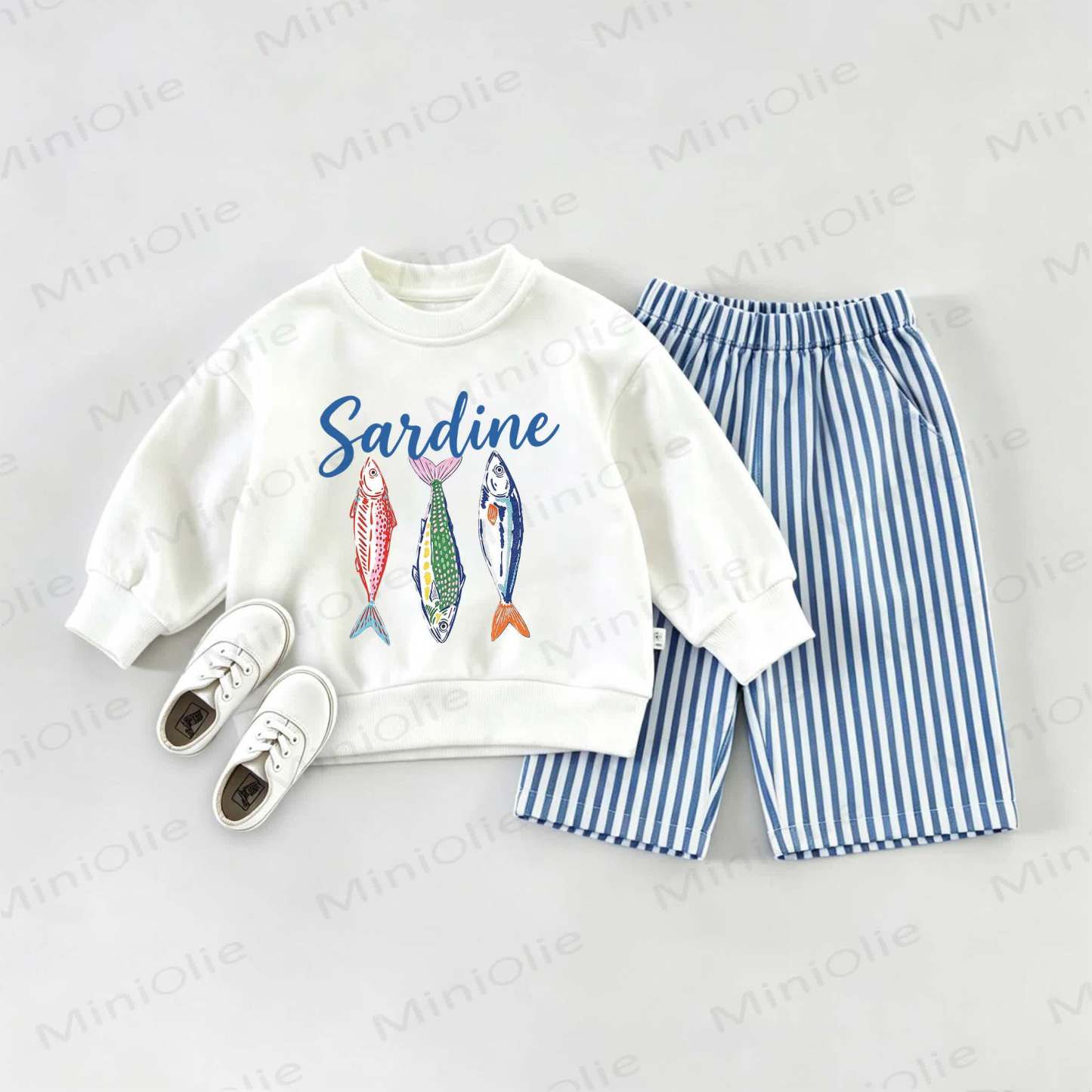 SARDINES Baby Sweatshirt and Striped Pants Set - White&Blue - 2-3T - image 1