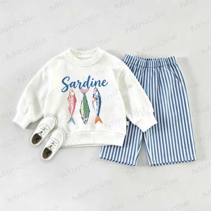 SARDINES Baby Sweatshirt and Striped Pants Set - White&Blue - 2-3T - image 1