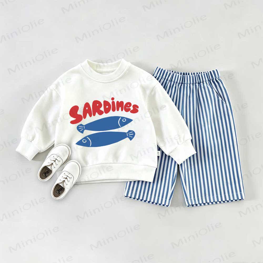 SARDINES Baby Sweatshirt and Striped Pants 2-piece Set - White&Blue - 2-3T - image 1