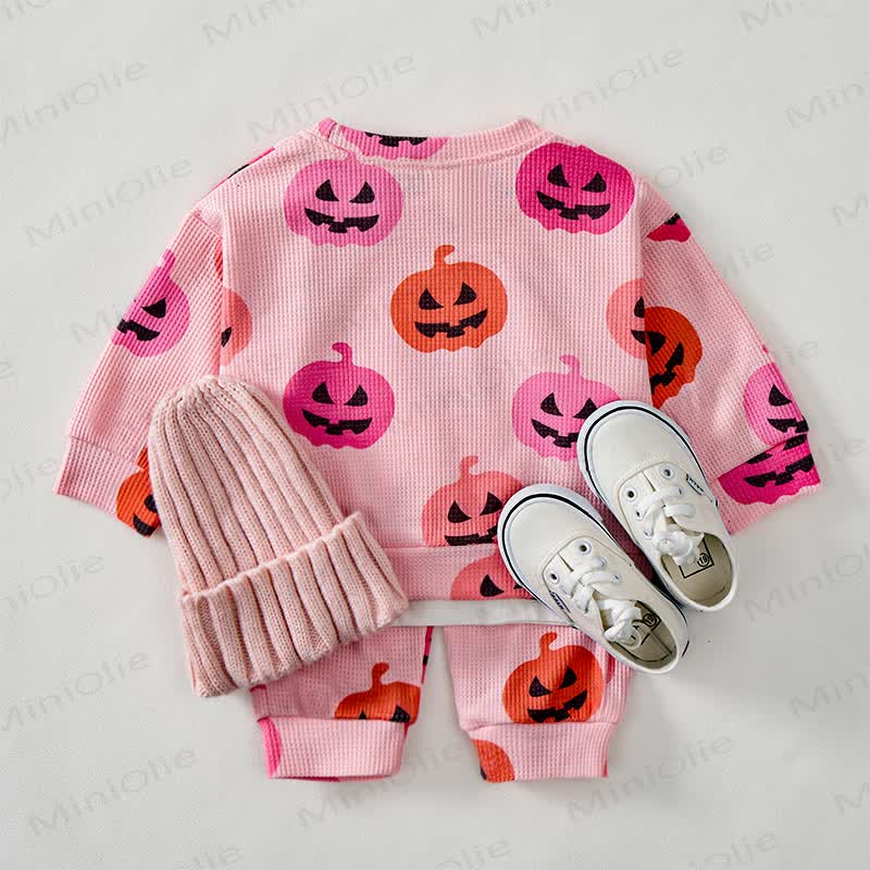 Baby Funny Face Pumpkin Pink Waffle 2-piece Set - image 2