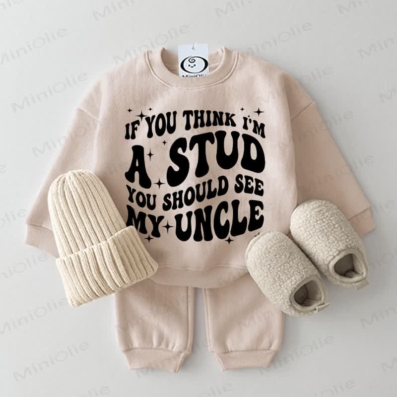 IF YOU THINK I'M A STUD YOU SHOULD SEE MY UNCLE Baby Beige Sweatshirt 2-piece Set - Beige - 2-3T - image 1