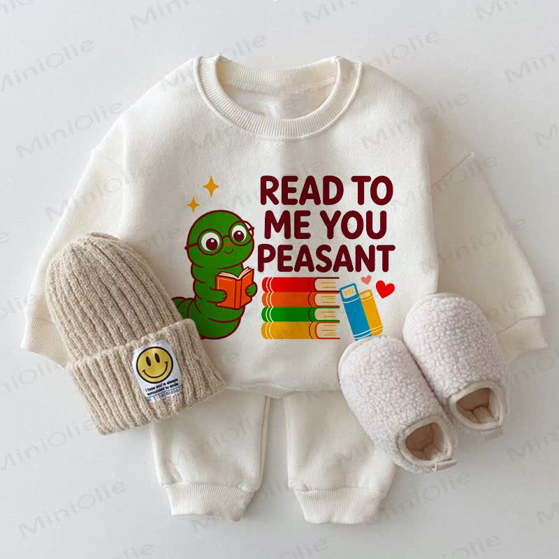 READ TO ME YOU PEASANT Baby Book Print White Sweatshirt 2-piece Set - White - 2-3T - image 1
