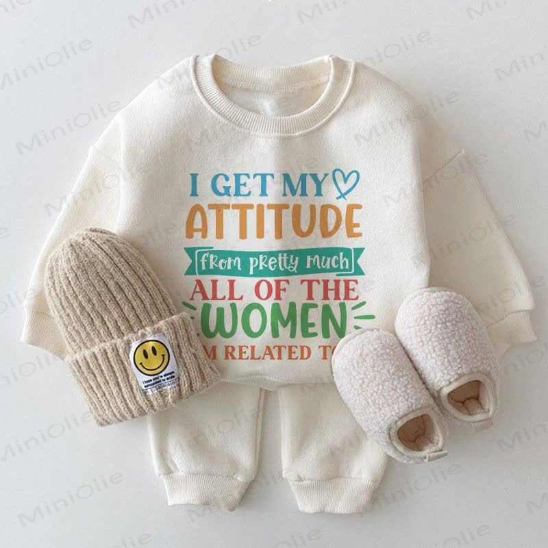 I GET MY ATTITUDE FROM PRETTY MUCH ALL OF THE WOMEN I'M RELATED TO Baby White Sweatshirt 2-piece Set - White - 2-3T - image 1