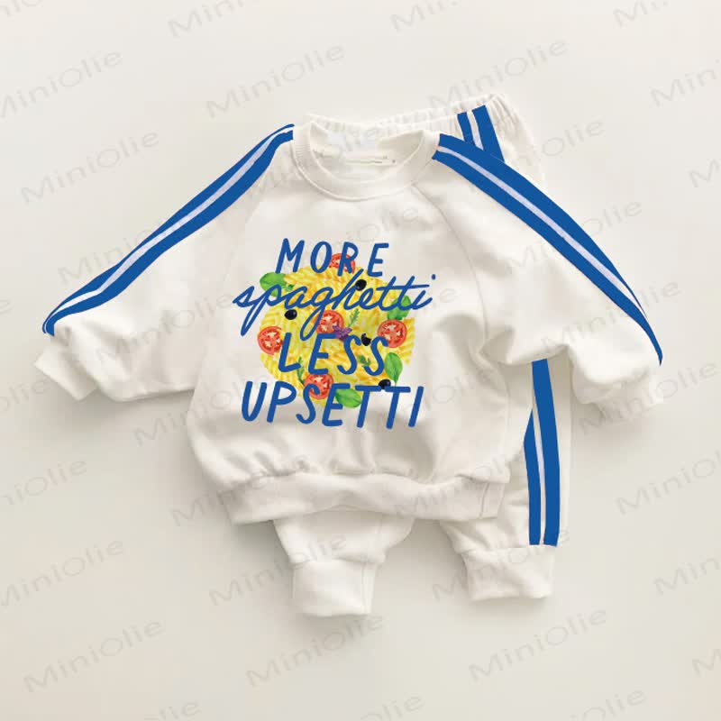MORE SPAGHTTI LESS UPSETTI Baby Food Print Blue Striped 2-piece Set - White&Blue - 3-5T - image 1