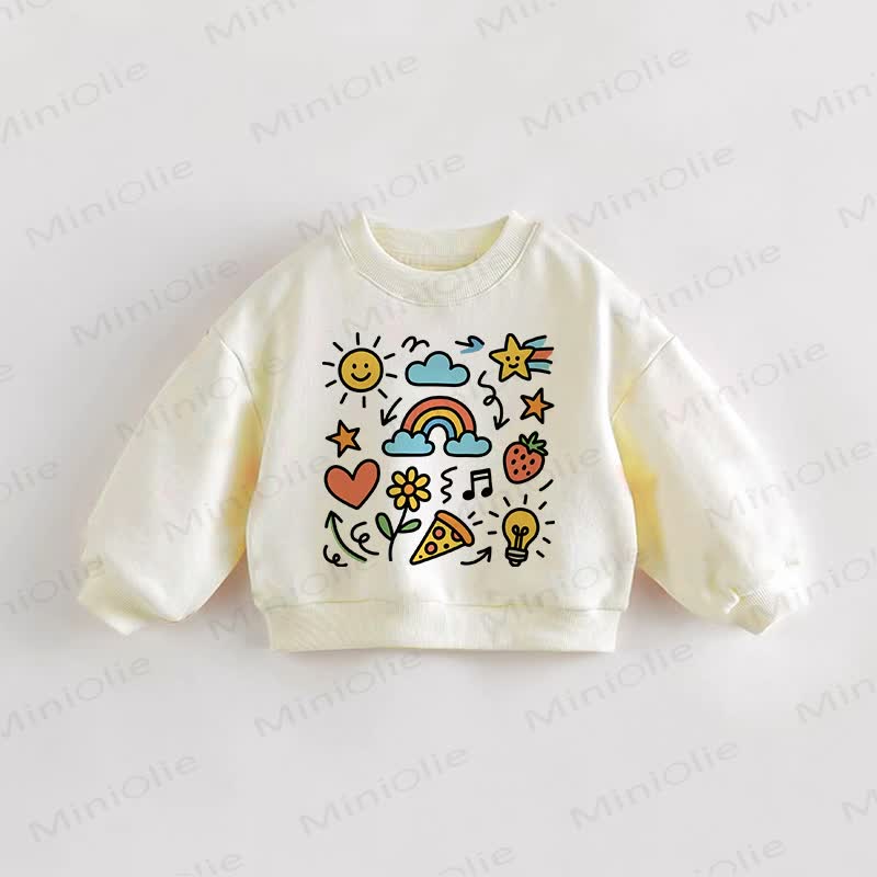 Baby Toddler Sun Rainbow Pizza Cream Sweatshirt - Cream - 3-5T - image 1