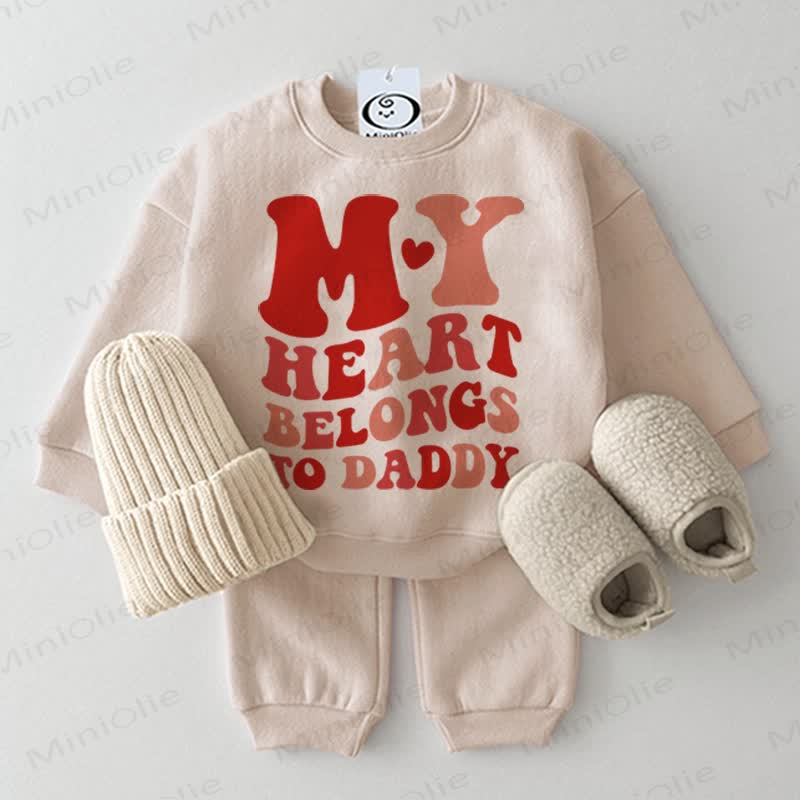 MY HEART BELONGS TO DADDY Baby Beige Sweatshirt 2-piece Set - Beige - 2-3T - image 1