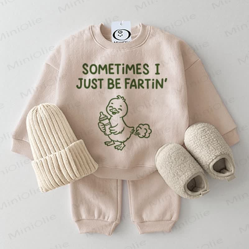 SOMETIMES I JUST BE FARTIN' Baby Beige Sweatshirt 2-piece Set - Beige - 2-3T - image 1