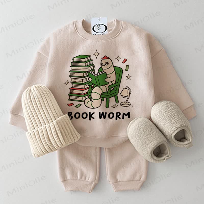 BOOK WORM Baby Caterpillar Beige Sweatshirt 2-piece Set - Beige - 2-3T - image 1