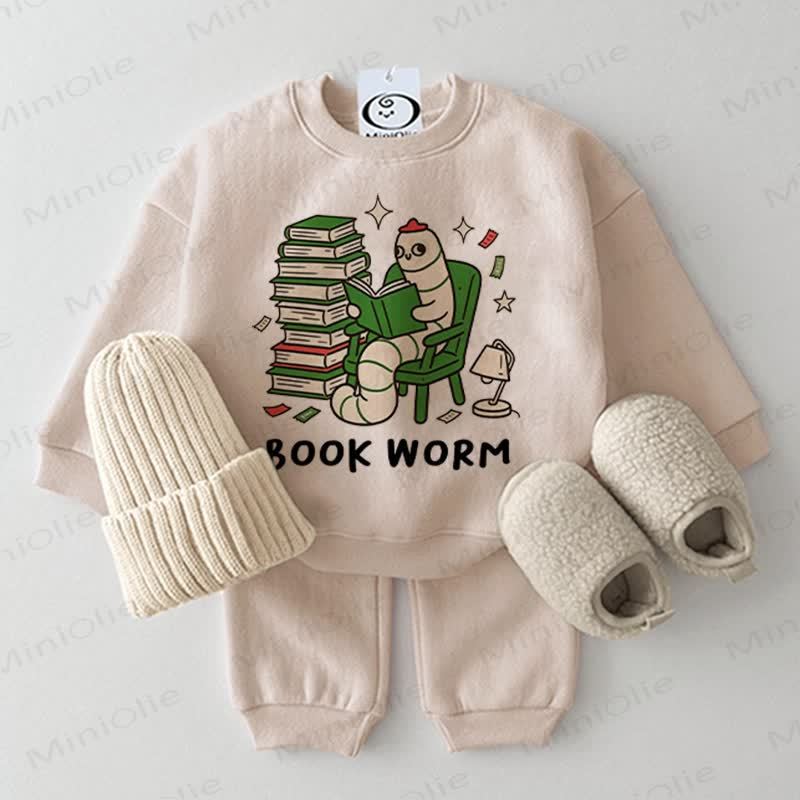 BOOK WORM Baby Caterpillar Beige Sweatshirt 2-piece Set - Beige - 2-3T - image 1
