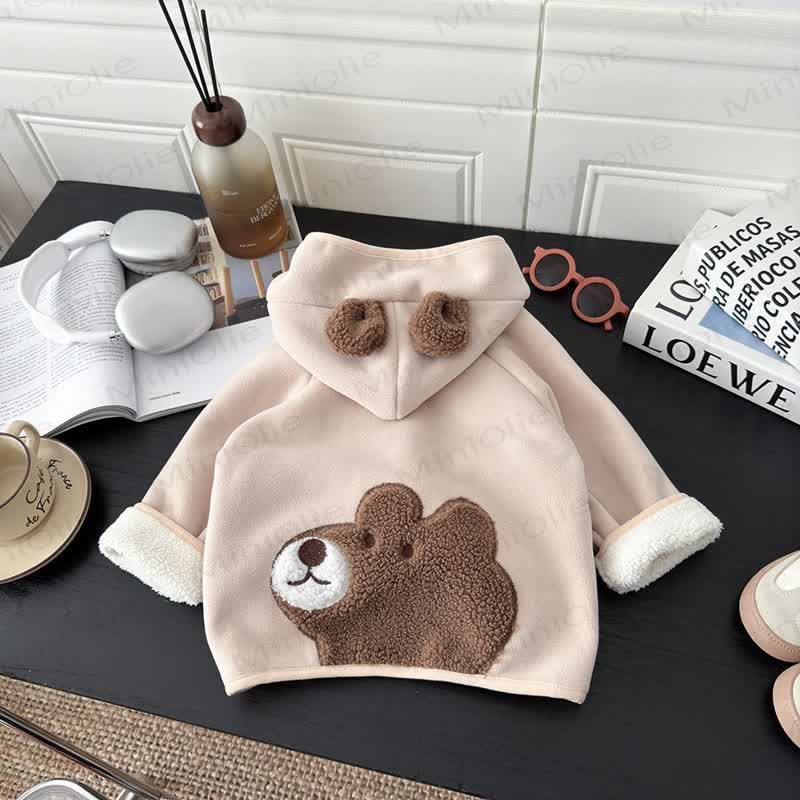 Baby Toddler Animal Plush Hooded Fleece Jacket - Brown - 6-7T - image 5