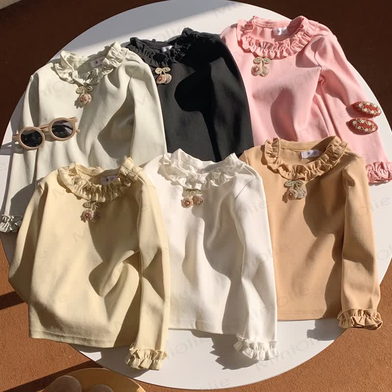 Toddler Girl Cherry Ruffle Collar Long Sleeve Tee - image 1