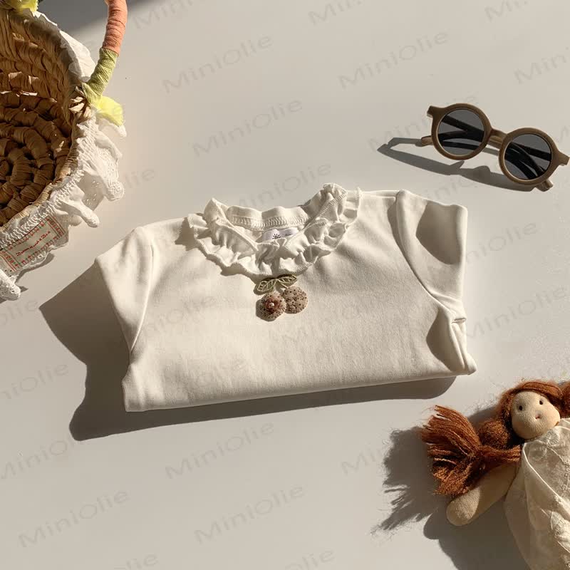 Toddler Girl Cherry Ruffle Collar Long Sleeve Tee - White - 8-9T - image 2