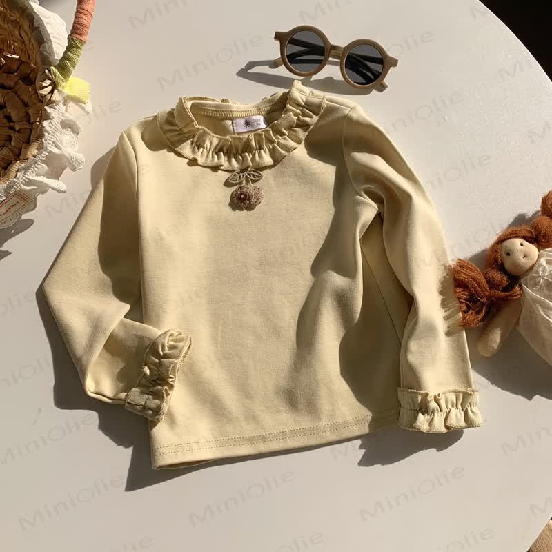Toddler Girl Cherry Ruffle Collar Long Sleeve Tee - Beige - 8-9T - image 4