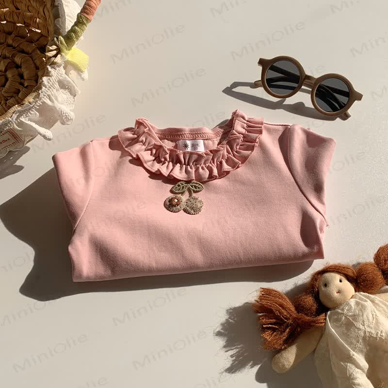 Toddler Girl Cherry Ruffle Collar Long Sleeve Tee - Pink - 8-9T - image 7