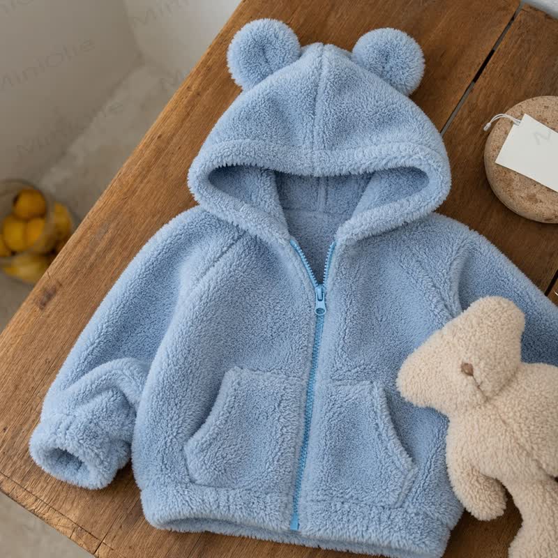 Baby Toddler Bear Ear Sherpa Zip Jacket - Blue - 4-5T - image 7