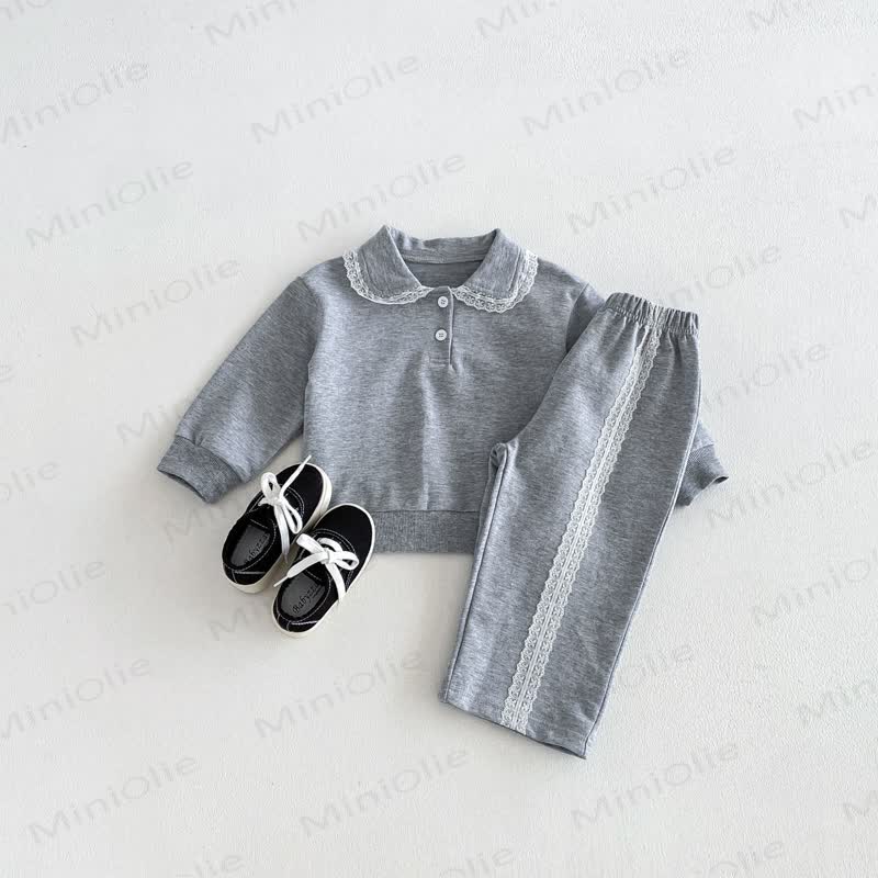 Baby Toddler Lace Collar Long Sleeve 2-piece Set - Gray - 6-7T - image 3