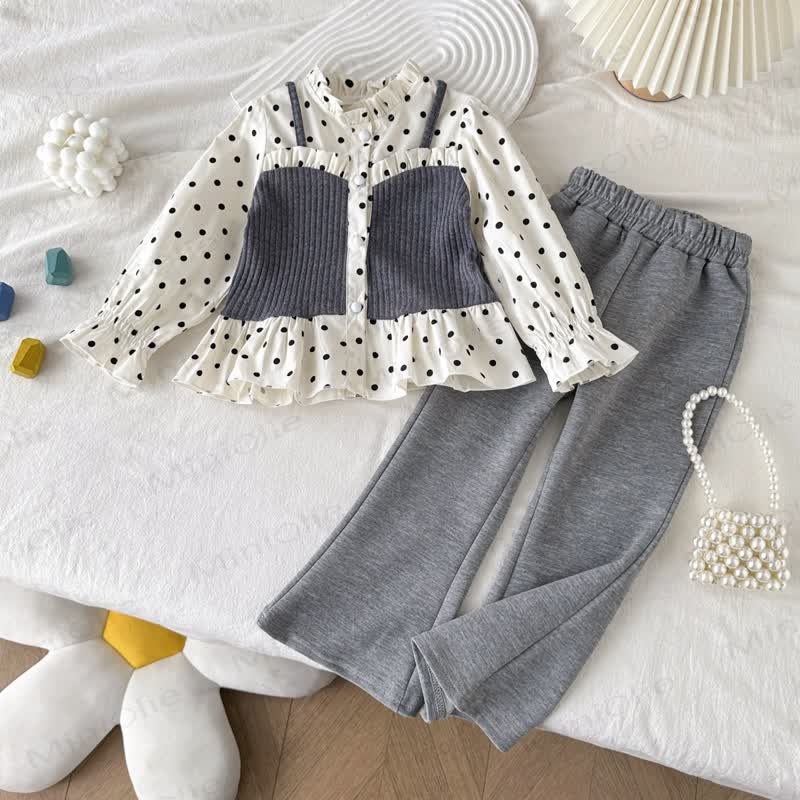 Toddler Girl Ruffle Blouse and Flare Pants 2-piece Set - Gray - 10-11T - image 2