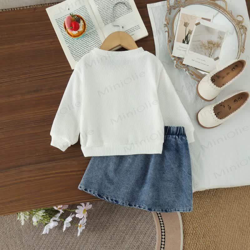 Baby Girl Crochet Flower Cardigan and Denim Skirt 2-piece Set - image 2