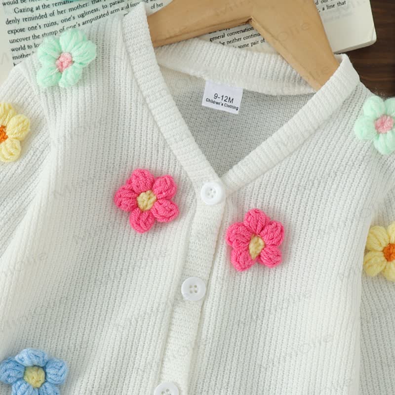 Baby Girl Crochet Flower Cardigan and Denim Skirt 2-piece Set - image 4