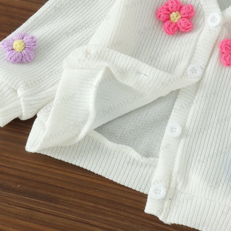 Baby Girl Crochet Flower Cardigan and Denim Skirt 2-piece Set - image 5