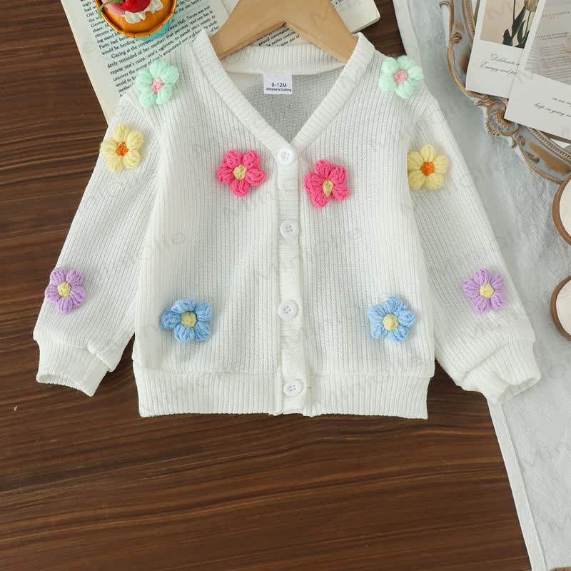 Baby Girl Crochet Flower Cardigan and Denim Skirt 2-piece Set - image 3