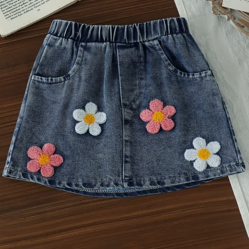 Baby Girl Crochet Flower Cardigan and Denim Skirt 2-piece Set - image 6