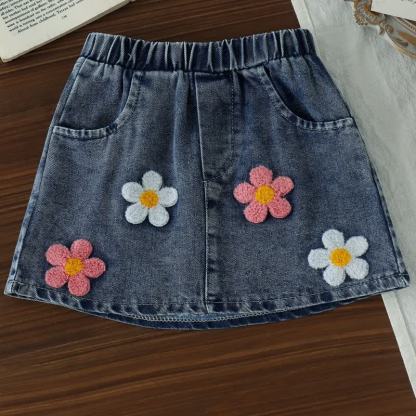 Baby Girl Crochet Flower Cardigan and Denim Skirt 2-piece Set - image 6