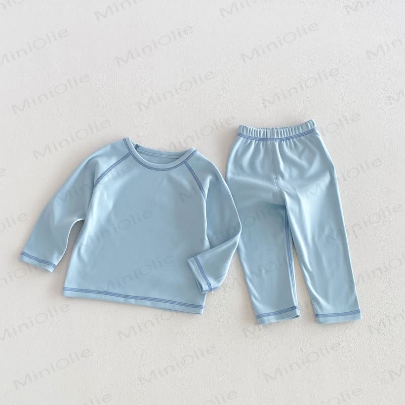 Baby Toddler Contrast Stitch Pajama 2-piece Set - Blue - 6-7T - image 2