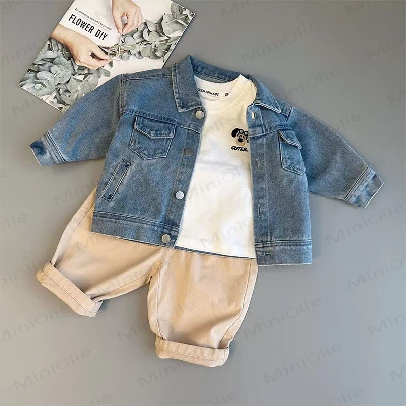 EVERYTHING GREAT WAS ONCE A DREAM Baby Toddler Denim Jacket or Beige Puppy Pants - image 1