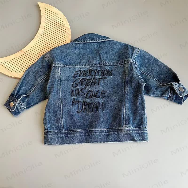 EVERYTHING GREAT WAS ONCE A DREAM Baby Toddler Denim Jacket or Beige Puppy Pants - Navy - 6-7T - image 3