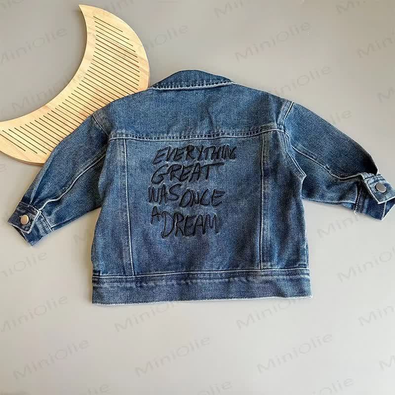 EVERYTHING GREAT WAS ONCE A DREAM Baby Toddler Denim Jacket or Beige Puppy Pants - Navy - 6-7T - image 3