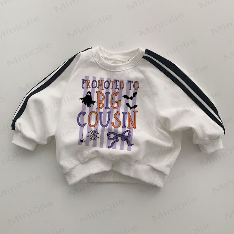 PROMOTED TO BIG COUSIN Baby Black Striped Sleeve White Sweatshirt - White - 2-3T - image 1