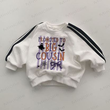 PROMOTED TO BIG COUSIN Baby Black Striped Sleeve White Sweatshirt - White - 2-3T - image 1