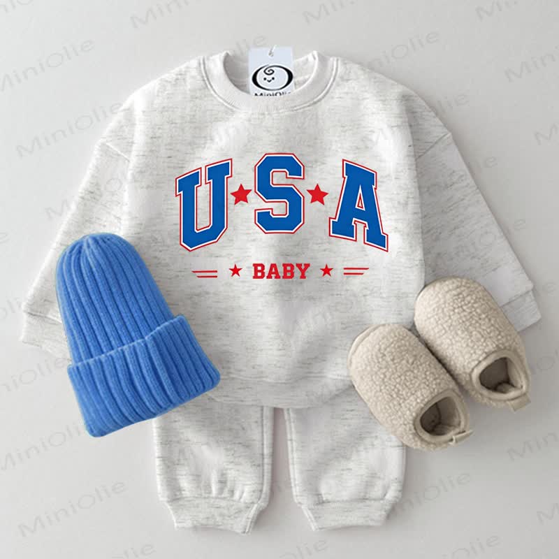 USA BABY Baby Light Grey Sweatshirt 2-piece Set - Light Grey - 2-3T - image 1