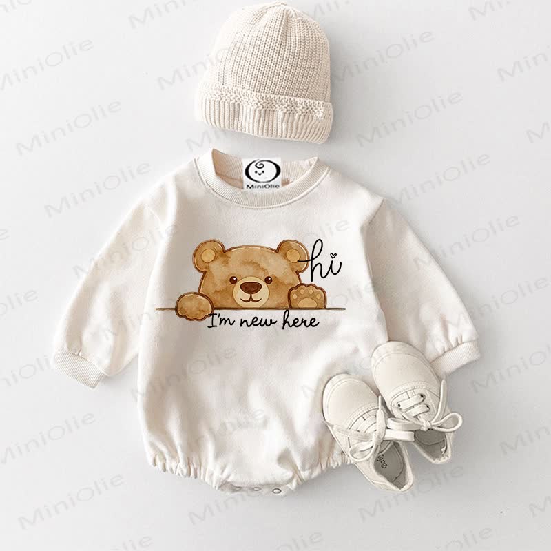 HI I'M NEW HERE Baby Bear Print White Bodysuit - White - 18-24M - image 1