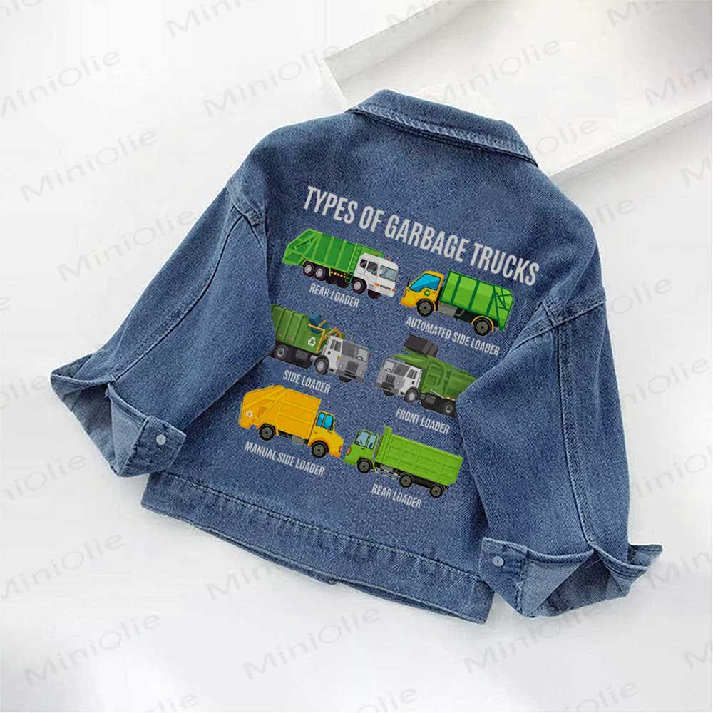 TYPES OF GARBAGE TRUCKS Toddler Kid  6 Trucks Denim Jacket - image 2