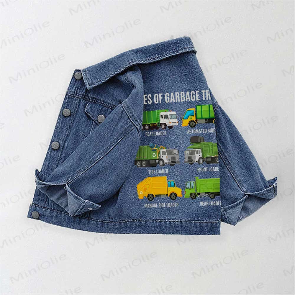 TYPES OF GARBAGE TRUCKS Toddler Kid  6 Trucks Denim Jacket - Blue - 10-11T - image 1