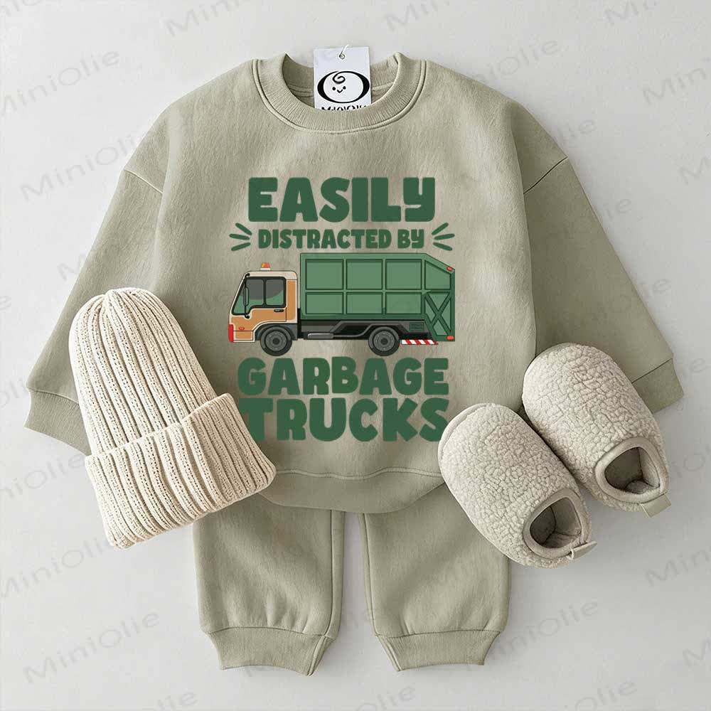 EASILY DISTRACTED BY GARBAGE TRUCKS Baby 2-piece Grey Green Set - Grey Green - 2-3T - image 1