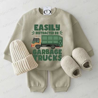 EASILY DISTRACTED BY GARBAGE TRUCKS Baby 2-piece Grey Green Set - Grey Green - 2-3T - image 1
