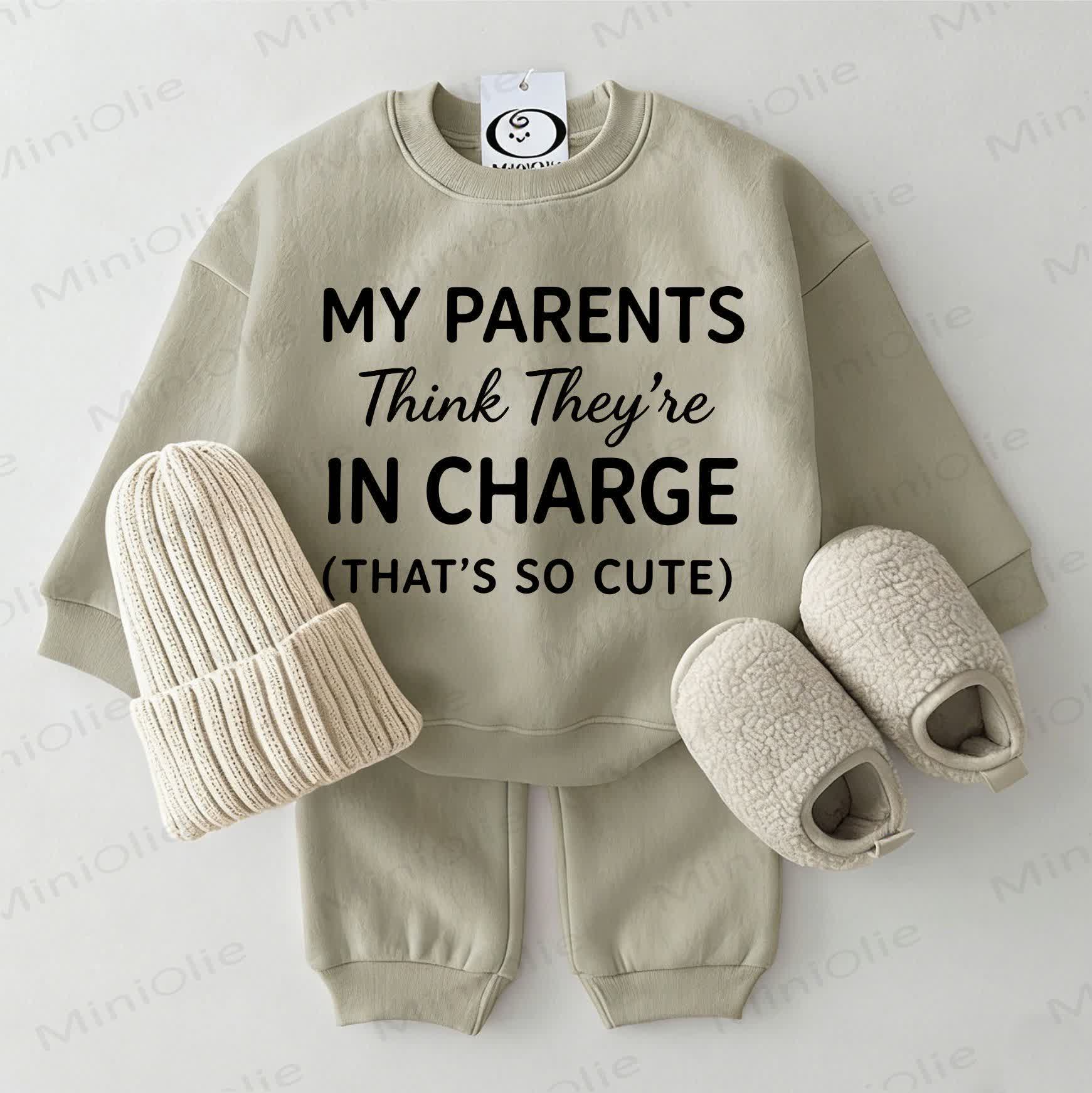 MY PARENTS THINK THEY'RE IN CHARGE(THAT'S SO CUTE) Baby Sweatshirt 2-piece Grey Green Set - Grey Green - 2-3T - image 1