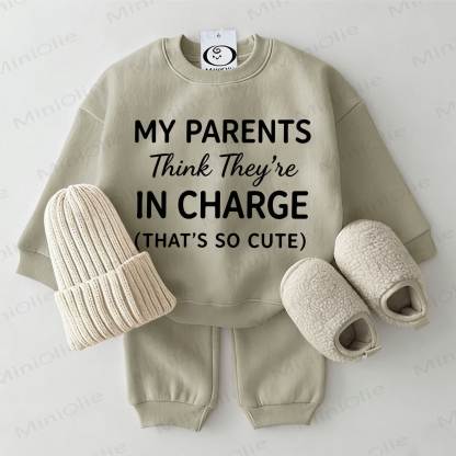 MY PARENTS THINK THEY'RE IN CHARGE(THAT'S SO CUTE) Baby Sweatshirt 2-piece Grey Green Set - Grey Green - 2-3T - image 1