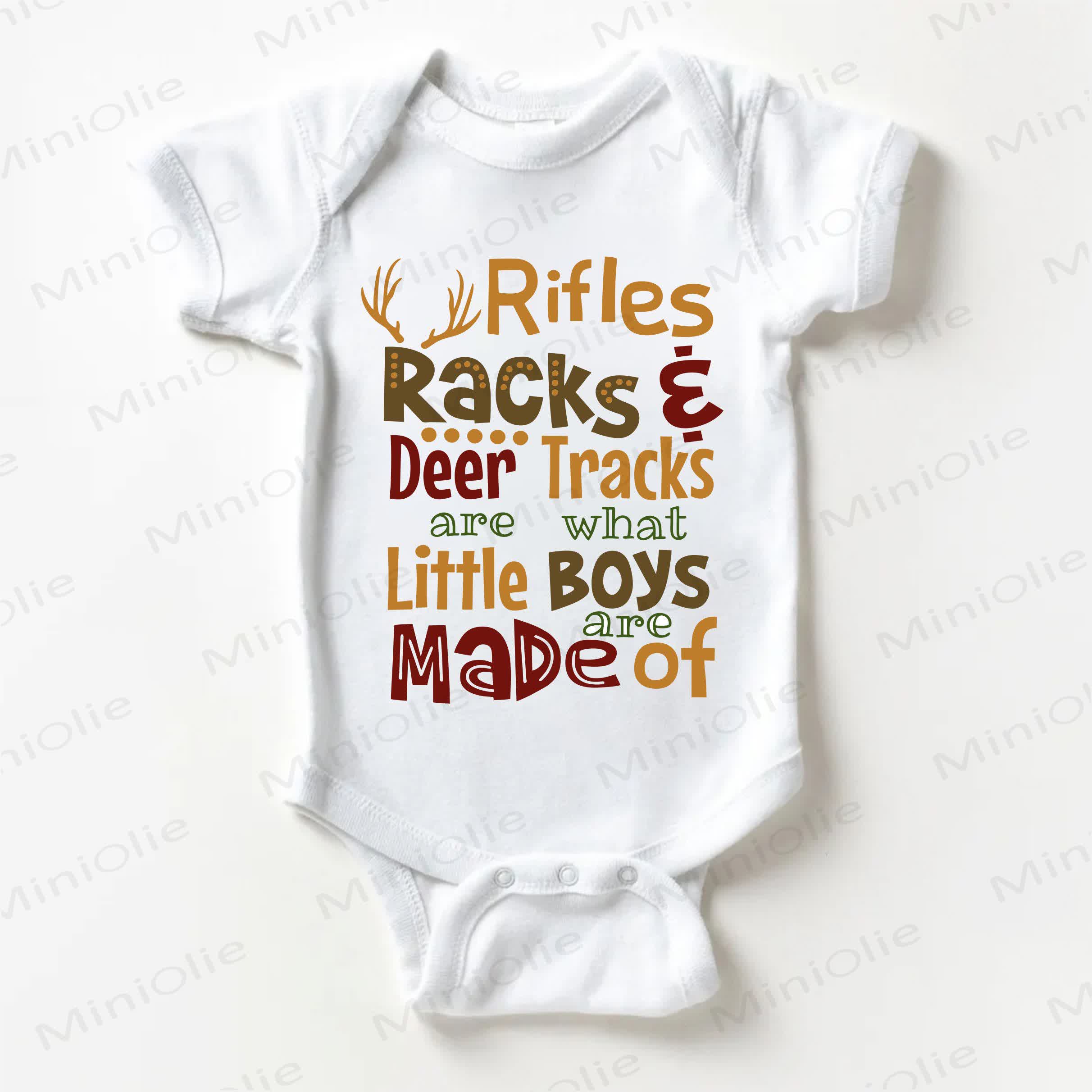 RIFLES RACKS DEER TRACKS ARE WHAT LITTLE BOYS ARE MADE OF Baby White Bodysuit - White - 18-24M - image 1