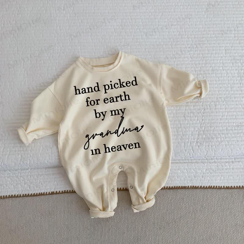 HAND PICKED FOR EARTH BY MY GRANDMA/GRANDPA IN HEAVEN Baby Toddler Beige Romper - Beige: GRANDMA - 2-3T - image 1