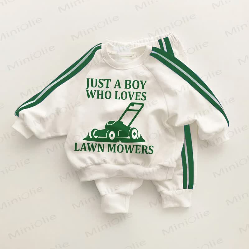 JUST A BOY WHO LOVES LAWN MOWERS Baby Toddler Green Striped 2-piece Set - White&Green - 3-5T - image 1