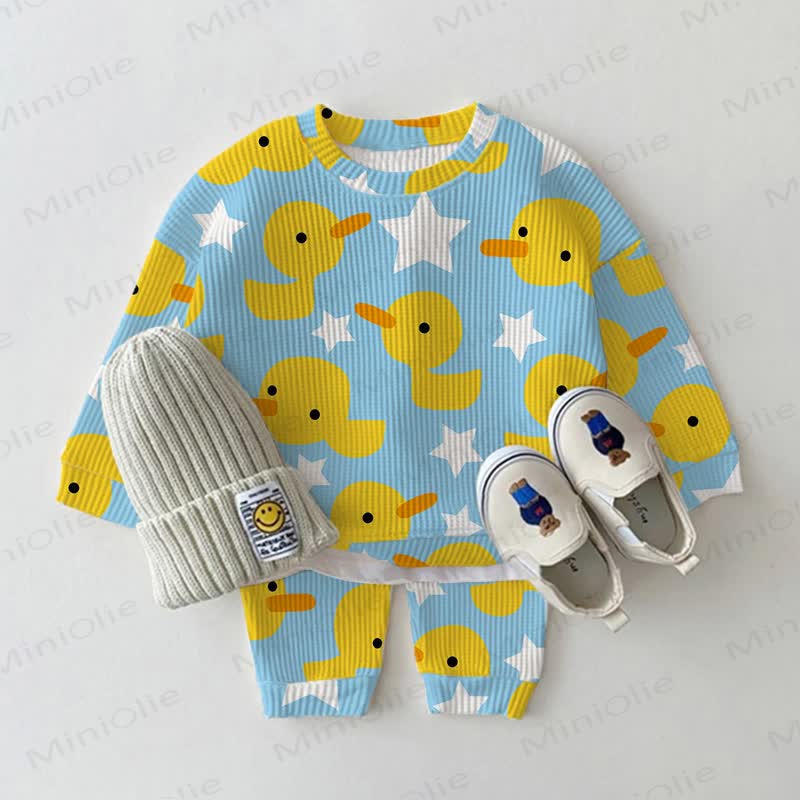 Baby Blue Duck Print Waffle 2-piece Set - Blue - 2-3T - image 1